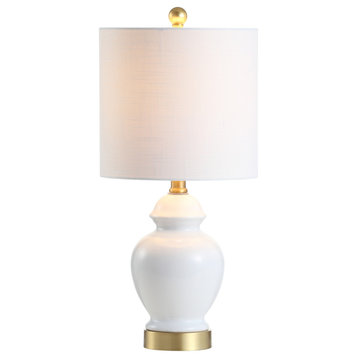 Perry 20" Ceramic and Metal Led Table Lamp, White and Brass Gold