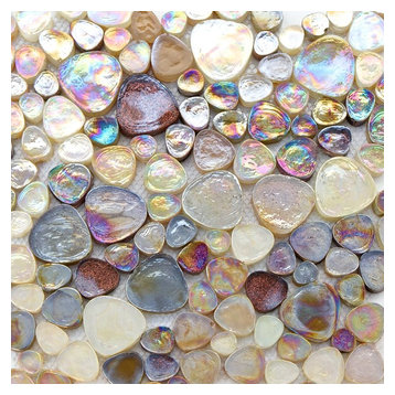 Iridescent Glitter Pebble Glass Mosaic Tile, Champagne