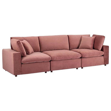 Modway Commix 3-Seater Down Filled Performance Velvet Sofa in Dusty Rose Pink