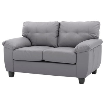 Maklaine 19" Contemporary Faux Leather Upholstered Loveseat in Gray