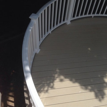 Club House Sand Tone/ Clay Curved Composite Deck With Polyrail White Railings