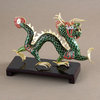 Cloisonne Dragon on Wood Stand