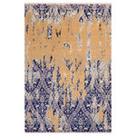 Bareens Designer Rugs - Contemporary Ziegler Berniece Blue Beige Wool&Silk Rug - 7'10'' x 10'2'' - Enhance the ambiance of your home with this magnificent Persian-influenced Turkish hand-knotted rug made by skilled artisans capable of creating the most exceptional vegetable dyes and hand-spun wool. This exquisite handmade rug is a one-of-a-kind  Kafkaz, otherwise identified as Chobi, Chobi Peshawar, Oushak, or Ziegler rug. These handmade rugs are crafted in Pakistan utilizing superior-quality wool imported from Australia, New Zealand, and Korea in two types of weaves: the Persian weave and the Mori weave. This rug is meticulously crafted by hand using the finest natural vegetable dyes extracted from local plants. The artisans use a blend of hand-spun local and fine merino wool, resulting in a rug with a compelling texture, higher lanolin content, and longer staple. The artisans occasionally incorporate natural or artificial silk into the pile to enhance specific motifs. The finished product is an awe-inspiring execution of flawless design and an understated palette that exudes elegance.