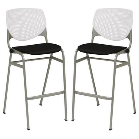 Home Square Stack Barstool in Tuxedo Fabric Upholstered Seat - Set of 2