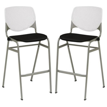 Home Square Stack Barstool in Tuxedo Fabric Upholstered Seat - Set of 2
