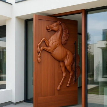The Hand-Carved Horse Rearing Pivot Door
