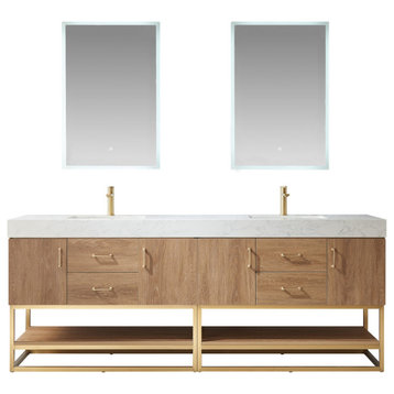 Alistair Vanity, North American Oak With Countertop, 84", With Mirror