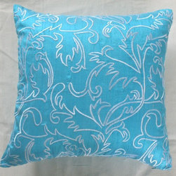 tuquoise pillow with white Morrocan inspired embroidery - Products