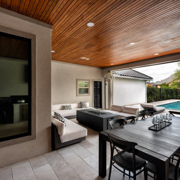 Custom Poolside Freestanding Arbor with Retractable Screens & Outdoor Kitchen
