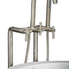 Contemporary Floor Mount Tub Filler Faucet/Handshower, Nickel, Metal Levers