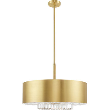 Madison Pendant Chandelier - Satin Brass, Solid Brass, Clear Faceted Crystal Bar