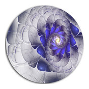 Fractal Flower Grey Blue Digital Art, Floral Round Metal Wall Art, 11"
