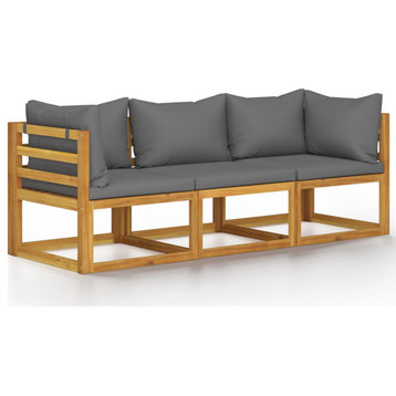 vidaXL Solid Acacia Wood 3-Seater Patio Sofa with Cushion Outdoor Garden Seat