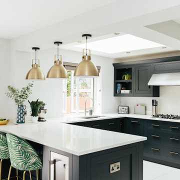 Family kitchen with gold and botanical accents