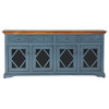 71" Shelter Bay Credenza, Midnight Blue Base, Caribbean Rum Top
