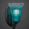 Zilo Wall Sconce, Matte Black, 5.5" Teal Crystal Glass