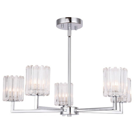 Candice 5-Light Chandelier, Swizzle Stick Cylinder, Halogen G9