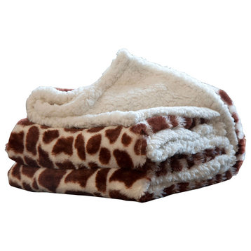 Animal Print Fleece Sherpa Blanket Throw, Giraffe