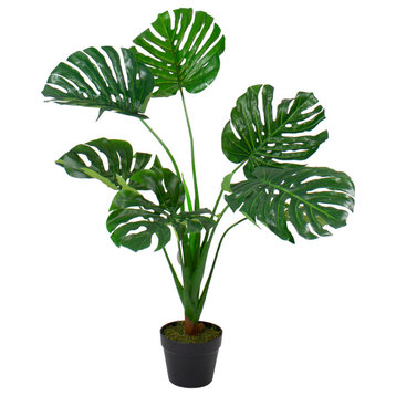 35" Potted Green Wide Leaf Monstera Artificial Floor Plant