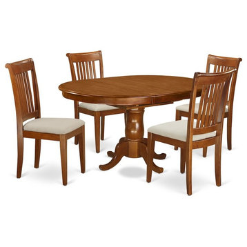 5-Piece Dining Room Set, Oval Table, Leaf and 4 Chairs With Cushion