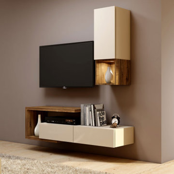 TV unit Storage Drawers Wall Openable Unit Grey supplied by Inspired Elements