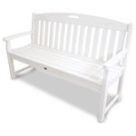 POLYWOOD - Yacht Club 60" Bench, Classic White - The stylish yet roomy Trex Outdoor Furniture Yacht Club 60" Bench is an ideal way to add more seating to your outdoor entertaining space. The seat is contoured for greater comfort while the slats are designed to be easy on your back. Available in a variety of attractive, fade resistant colors, youre sure to find just the right match to coordinate with your Trex deck. Backed by a 20-year warranty and made with solid HDPE recycled lumber, you dont have to worry about it rotting, cracking or splintering like traditional wood furniture. And its extremely low-maintenance, as it doesnt require any painting or staining. It also resists weather, food and beverage stains, and environmental stresses.