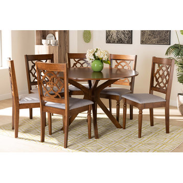 Edma Modern Gray Fabric Upholstered and Walnut Brown Wood 7-Piece Dining Set