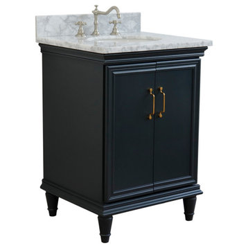 25" Single Vanity, Dark Gray Finish With White Carrara  And Oval Sink