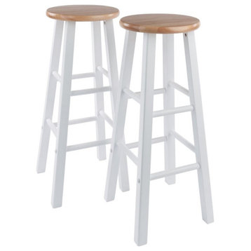 Winsome Element 29" Solid Wood Bar Stool in Natural and White (Set of 2)