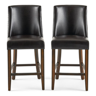 GDF Studio Rydel Nailhead Accent Brown Leather Stools Set of 2