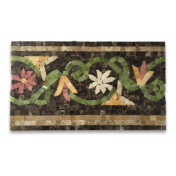 Marble Mosaic Border Listello Tile Blossom Emperador 7.1x12 Polished, 1 piece