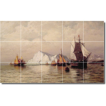 William Bradford Waterfront Painting Ceramic Tile Mural #385, 21.25"x12.75"