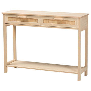 Mignon Mid-Century Modern Natural Rattan 2-Drawer Console Table