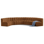 Meridian Furniture - Arc Velvet Upholstered 7-Pc. U-Shaped Modular Sectional, Saddle - Give your living room or den the perfect blend of style and versatility with this Arc velvet fabric curved modular Sectional. Part of the Arc modular furniture collection, this Sectional comes upholstered in rich saddle velvet fabric and features deep channel tufting that adds a touch of luxury while enhancing comfort and support. A seamless combination of form and function, this chair can be used with other Arc pieces to create a myriad of configurations in your well-curated room.