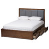 Brannigan Dark Gray Fabric Upholstered Walnut Storage Platform Bed, King
