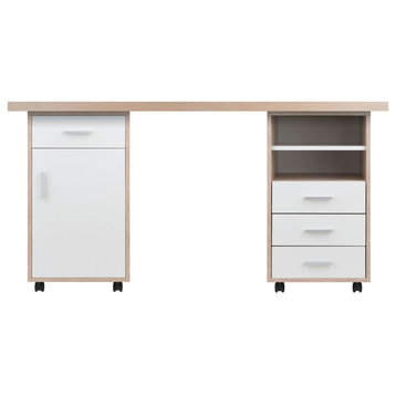 Kenner 3-Pc Modular Desk Set, Reclaimed Wood and White, 4 drawers