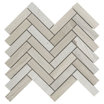 Modket White Oak Gray Marble Texture Herringbone Mosaic Tile Backsplash TDH96MO
