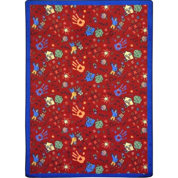 Joy Carpets Playful Patterns, Children'S Area Rug, Scribbles, 7'8"X10'9", Red