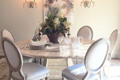 Inspiration for a mid-sized victorian dark wood floor and brown floor enclosed dining room remodel in New Orleans with gray walls