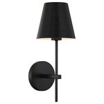 Crystorama - Xavier 1 Light Matte Black Wall Mount - Contrasting Vibrant Gold and Matte Black come together in perfect harmony in this minimalist wall sconce. Extending from a circular backplate, a slender arm is topped with a tapered metal shade.