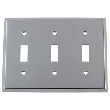 NW New York Switch Plate With Triple Toggle, Bright Chrome