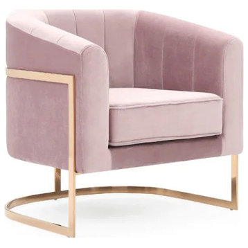 Lily Modern Pink Velvet and Rosegold Accent Chair
