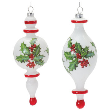 Holly Finial Drop Ornament, 6-Piece Set
