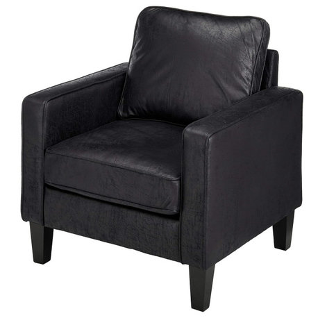 Black Contemporary Accent Chair with Cushioned Seat and Low Profile Design