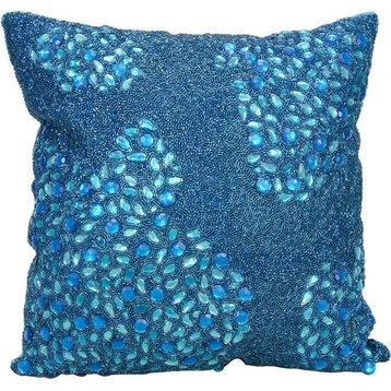 Mina Victory Luminecence Fully Beaded Turquoise Throw Pillow