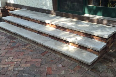 Reclaimed paver patio and brick steps for Trio design