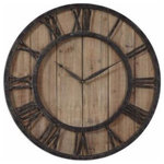 Uttermost - Uttermost 06344 Powell - 30" Wooden Wall Clock - Wall Clock With Aged Wood Panels Accented By Rustic Dark Bronze Metal Details And Gold Highlights. Quartz Movement Ensures Accurate Timekeeping. Requires One "AA" Battery.   Grace FeyockPowell 30"  Wooden Wall Clock Rustic Dark Bronze/Gold *UL Approved: YES *Energy Star Qualified: n/a  *ADA Certified: n/a  *Number of Lights:   *Bulb Included:No *Bulb Type:No *Finish Type:Rustic Dark Bronze/Gold