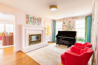 Example of a transitional living room design in Other