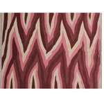 Bareens Designer Rugs - Boho Chic Turkish Kilim Saucedo Hand-Woven Wool Rug - 4'1'' x 6'0'' - Elevate the elegance of your home with this stunning hand-woven tribal Kilim wool rug. Meticulously crafted on a loom by the Nomad Turkman people using hand-spun wool and 100% natural vegetable dyes, these rugs are recognized for their repetitive geometric patterns, incorporating naturalistic floral and traditional designs. The contemporary fashion palette results in bold, sharp patterns that are incredibly versatile, as the pattern is the same on both sides. These reversible rugs feature a lighter shade on one side and brighter colors on the other, providing versatility according to preference. These unique rugs are made by knotting short strands of different colors onto the warps and securing them by tightly pressing the wefts. The designs are created by interweaving the various colored wefts and warps. Kilims are known for their exceptional durability and versatility, making them truly unique rugs.  Product Details    Rug Size: 4'1'' x 6'0''  Material: 100% Wool  Style: Kilim, Flat Weave, Dhurrie, Turkish, Southwestern, Rustic, Tribal  Colors: Red, Pink  Weave Type: Hand-Woven, Handmade  Pile Height: Less than 0.25 inch