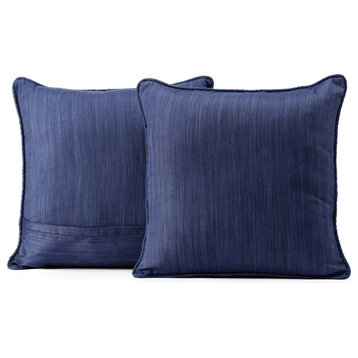 Prussian Blue Designer Shantung Faux Silk Cushion Cover, Pair, 18"x18"
